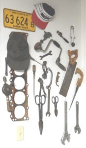 collection of small antique garage tools
