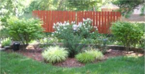 photo of perennial garden with fence behind